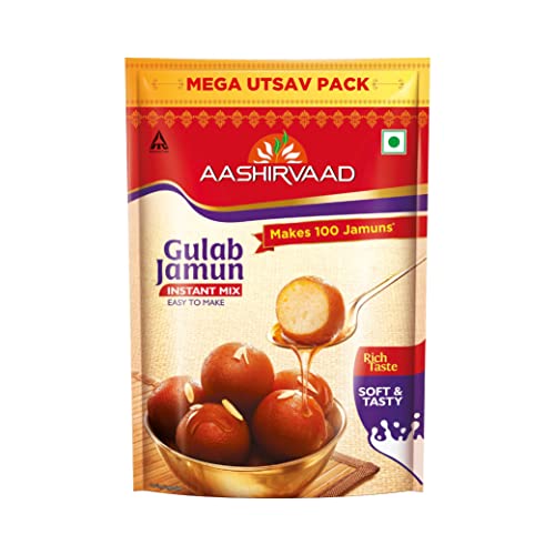 Aashirvaad Instant Mix Gulab Jamun, 500G Pack, Easy To Make Soft & Delicious 100 Gulab Jamuns In Just 3 Steps