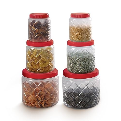 Aquaqlean Frosty Diamonds Plastic Airtight Canister Set|Food Grade And Bpa Free Canisters|Air Tight Seal & Stackable|Transparent Frosty Finish|300Ml X 2, 650Ml X 2, 1200 X 2, (Set Of 6)