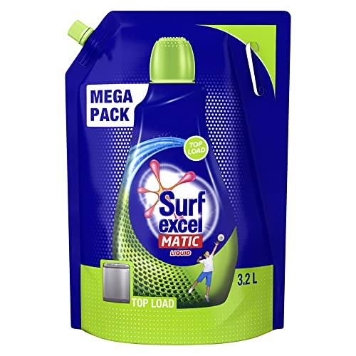 Surf Excel Matic Top Load Liquid Detergent 3.2 L Refill, Designed For Tough Stain Removal On Laundry In Washing Machines – Mega Pack