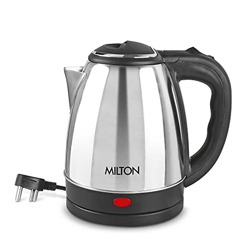 Milton Euroline Go Electro 1.5 Stainless Steel Electric Kettle, 1 Piece, (1.5 Litres), Silver | Power Indicator | 1500 Watts | Auto Cut-Off | Detachable 360 Degree Connector | Boiler For Water