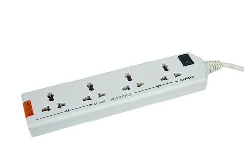 Havells 240V 6A Four-Way 1440W Extension Board With Wire (White)- 1.5 Metre ( Surge And Spike Guard)