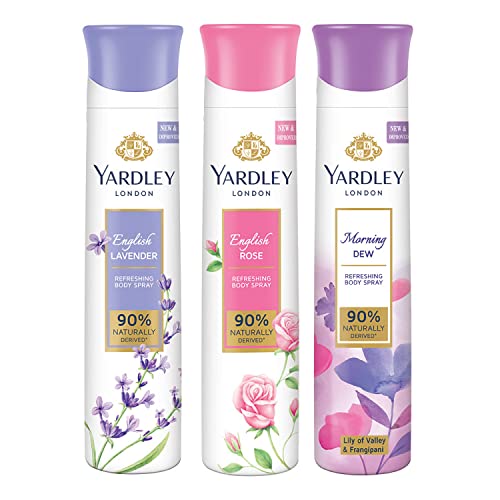 Yardley London Refreshing Deo Body Spray Tripack (English Lavender + English Rose + Morning Dew) For Women, 150Ml Each (Pack Of 3)