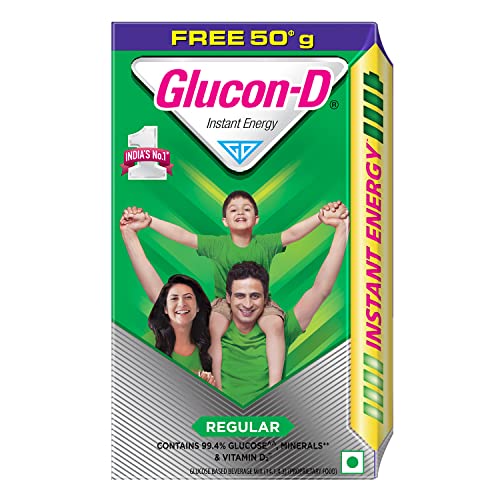 Glucon-D Regular Glucose Powder(450G+ 50G, Refill)| For Tasty & Healthy Glucose Drink| Provides Instant Energy| Vitamin D2 Supports Immunity|