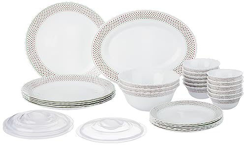 Larah By Borosil Waltz Fluted Series Opalware Dinner Set | 31 Pieces For Family Of 6 | Microwave & Dishwasher Safe | Bone-Ash Free | Crockery Set For Dining & Gifting | Plates & Bowls | White
