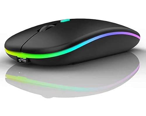 Dezful Wireless Mouse Gaming Mouse 2.4Ghz Rechargeable Silent Optical Mouse With Usb Receiver 1000/1200/1600 Dpi Ergonomic Mouse With 7 Color Breathing Lights For Pc Laptop(Black)