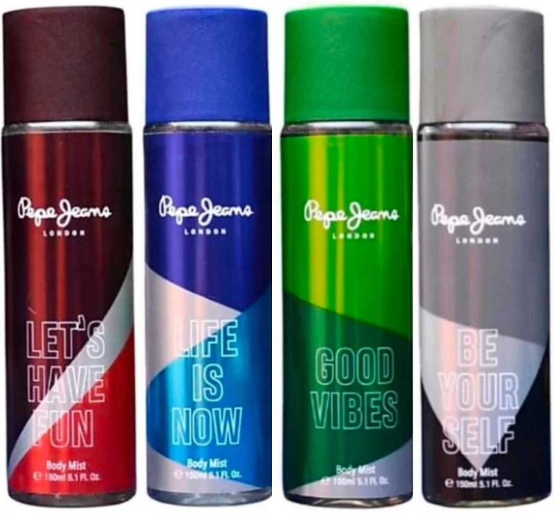 Pepe Jeans London Good Vibes And Let’S Have Fun And Life Is Now And Be Your Self Body Mist Body Mist  –  For Men(600 Ml, Pack Of 4)