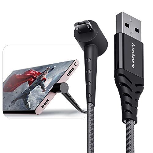Ambrane Micro Usb Standing Cable, 3A Fast Charging, Perfect For Holding Mobile While Charging/Binge-Watching, 480Mbps Data Transmission, Braided Cable – 1.5M (Absm-15 Black)