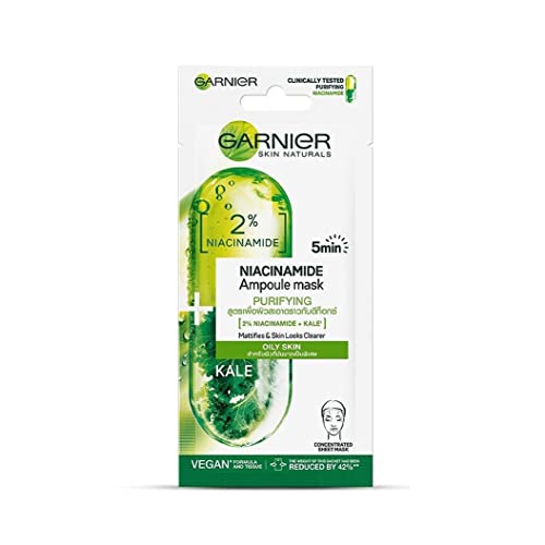 Garnier Skin Naturals, Serum Mask, Purifying & Tightens Pores, Ampoule Mask Kale, 1Pc, 15G