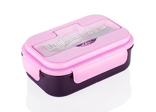 Attro Magic Lunch Box Comes With 3 Compartment,2 Spoons & Stylish Lid Use As Phone Holder Made With Heavy Platic Material Bpa Free Perfect For School,Office,Outdoor-Pink Purple