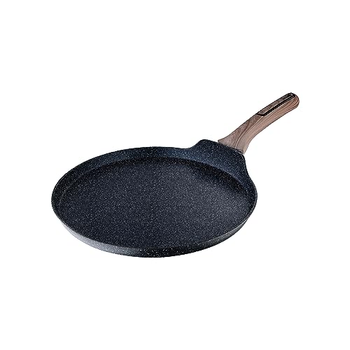 Bergner Ultimate Ilag Marble Non Stick Tawa/Dosa Tawa, 26 Cm, Induction Base, Wooden Soft Touch Handle, Food Safe (Pfoa Free), Thickness 3.5Mm, 1 Year Warranty, Grey