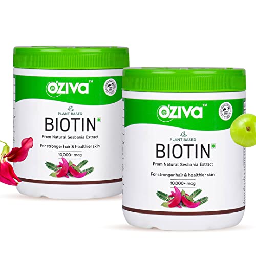 Oziva Plant Based Biotin For Hair Growth| Biotin Powder For Hair Follicle Stimulation & Healthier Texture, Skin, Nails & Body (With Silica, Sesbania Agati), Certified Clean & Vegan (Biotin Pack Of 2)