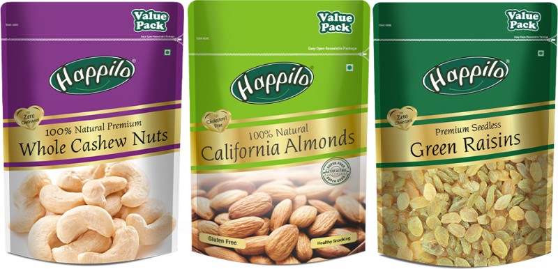 Happilo Premium Dry Fruit Combo 1500G Almonds, Cashews, Raisins(3 X 500 G)