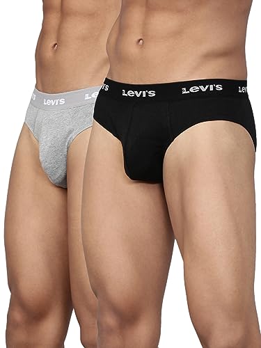 Levi’S Men’S Cotton Style #002 Classic Regular Fit Solid Brief (Pack Of 2) (#002-Brief-Lt Gmel/Blk-P2_Lt. Grey Melange,Black_Xl)
