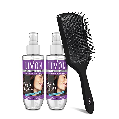 Livon Serum For Dry And Rough Hair, 100 Ml(Pack Of 2) With Vega Hair Brush