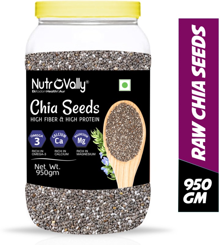 Nutrovally Raw Chia Seeds For Weight Loss With Omega 3 , Calcium And Zinc, Fiber Rich Seeds Chia Seeds(950 G)