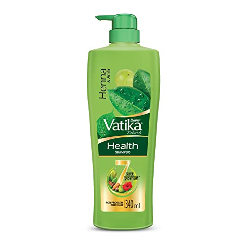 Dabur Vatika Health Shampoo, 340Ml With 7 Natural Ingredients For Smooth, Shiny & Nourished Hair, Repairs Hair Ddamage, Controls Frizz For All Hair Type With Goodness Of Henna & Amla