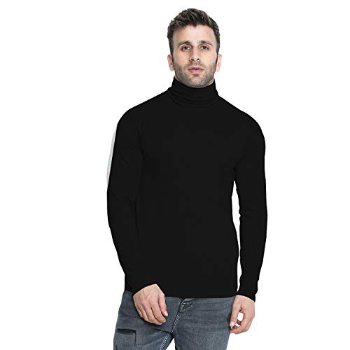 Chkokko Winter Wear Cotton Plain Full Sleeve Turtle Neck T Shirt For Men Black Size M