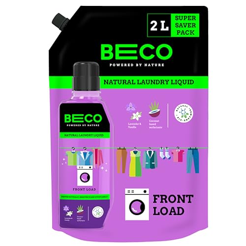 Beco Front Load Laundry Liquid Detergent 2000 Ml, Refill Pack, Coconut Based Surfactants With Lavender And Vanilla Extracts, 100% Natural & Eco-Friendly