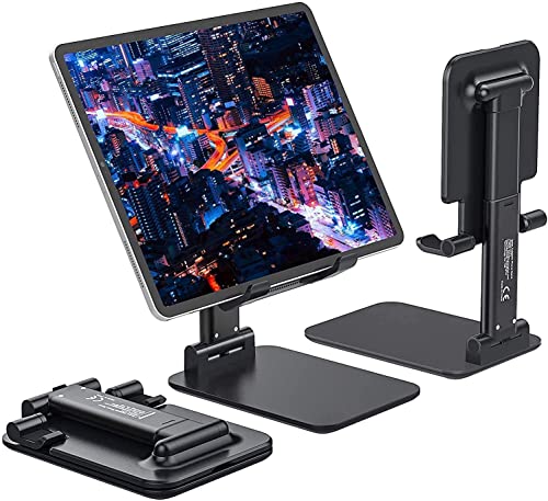 Striff Foldable Tablet Stand Holder – Angle & Height Adjustable Desk Holder Anti-Slip Compatible With Smartphones/Ipad Mini/Game/Kindle/Tablet(4-10″) (Black)
