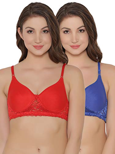 Clovia Women’S Pack Of 2 Cotton Rich Non-Wired Spacer Cup T-Shirt Bra (Combrc455_Multi-Coloured_34B)