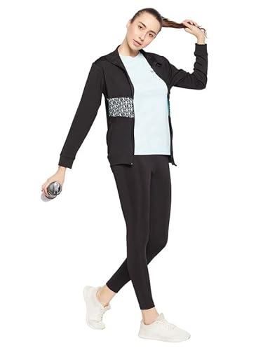 Clovia Women’S Comfort-Fit Active Jacket With Printed Panel (At0171A13_Black_Xxl)