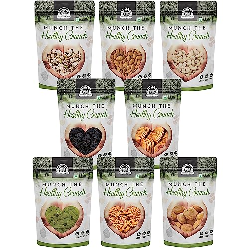 Wonderland Foods Healthy Nuts Dry Fruits Combo Pack Of 8 Pistachios 100G, Almond 100G, Cashew 100G, Black & Golden Raisins 100G, Anjeer 100G, Walnut Kernel 100G, Dried Apricot 100G