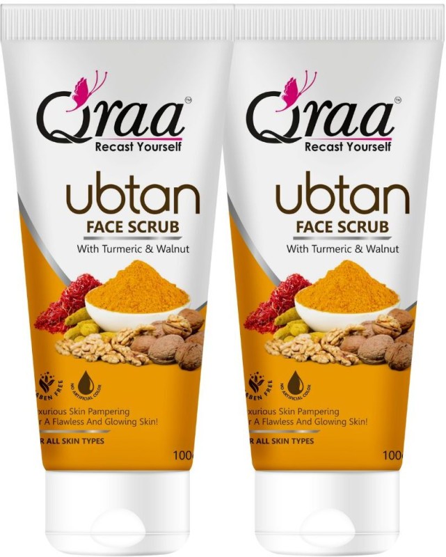 Qraa Ubtan Face Scrub With Turmeric & Walnut For Glowing & Hydrating Skin|Pack Of 2 Scrub(200 G)