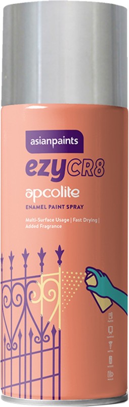 Asian Paints Ezycr8 Apcolite Enamel Multi-Surface Diy Spray Paint For Metal Wood Wall 250 G Silver Spray Paint 400 Ml(Pack Of 1)