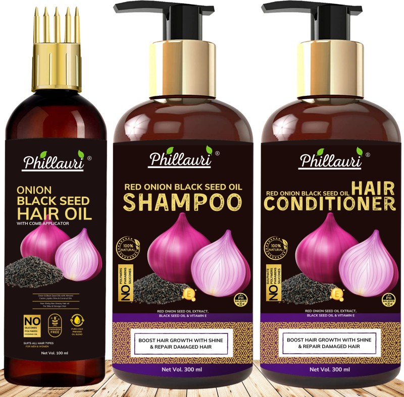 Phillauri Red Onion Black Seed Oil Ultimate Hair Care Kit (Shampoo + Hair Conditioner + Hair Oil)(3 Items In The Set)