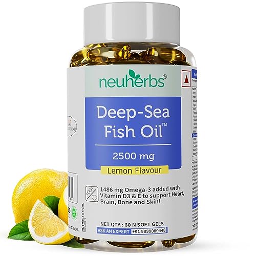 Neuherbs Deep Sea Omega 3 Fish Oil – Omega 3 Supplement Triple Strength 2500 Mg, Vitamin D – Fish Oil Softgels With No Fishy Burps With Lemon Flavour- 60 Softgel For Men And Women