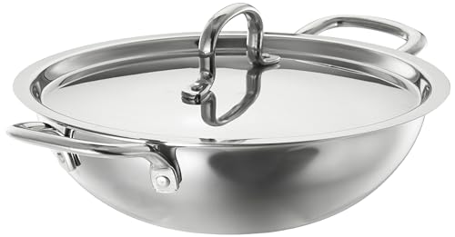 Amazon Brand – Solimo Stainless Steel Triply Kadhai | Stainless Steel Lid | Compatible With All Modern Cooktops | 24 Cm