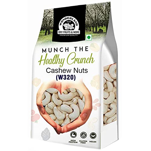 Wonderland Foods Dry Fruits Whole Raw Cashew W-320 Grade 1Kg Pouch | Whole Crunchy Cashews | Premium Kaju Nuts | Nutritious & Delicious | Gluten Free & Plant Based Protein