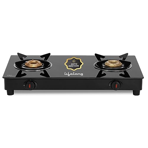 Lifelong Llgs912 Automatic Ignition 2 Burner Gas Stove With 6Mm Toughened Glass Top, Automatic Ignition (Doorstep Service, 1 Year Warranty, Black) – Auto Ignition