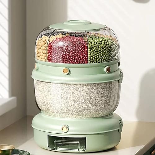 Mosquick®Rice Dispenser Grain Dispenser 360 Rotating 2 Layers Rice Container Kitchen Food Organizer With 6 Small Grids&1 Large Grid For Home Kitchen Use,Rice Beans Grains Holder