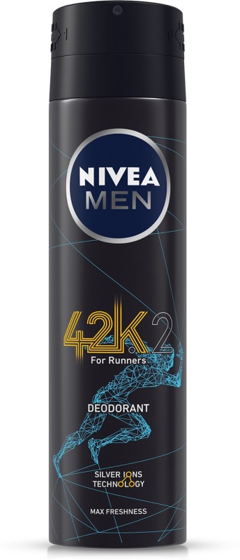 Nivea Men 42K Deodorant, With Silver Ions Technology For Max Freshness – No Alcohol – Reduces Up To 99.9% Odour-Causing Bacteria – Running & Workout Essentials, 150 Ml Deodorant Spray  –  For Men(150 Ml)