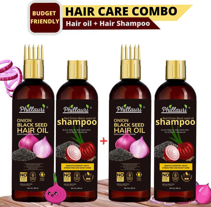 Phillauri Red Onion Black Seed Oil Ultimate Hair Care Kit (Shampoo + Hair Oil)(4 Items In The Set)