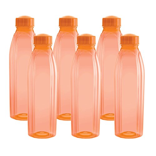 Cello Crystal Pet Fridge Bottle Set, 1 Litre, Set Of 6, Orange