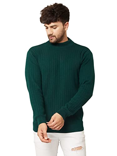 Kvetoo Men High Neck Full Sleeve Winter Woolen Sweater Bottle Green L Size