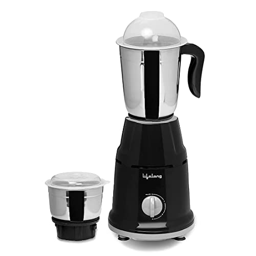 Lifelong Llmg93 500 Watt Duos Mixer Grinder, 2 Stainless Steel Jar (Liquidizing And Chutney Jar)| Abs Body, Stainless Steel Blades, 3 Speed Options With Whip (1 Year Warranty, Black)