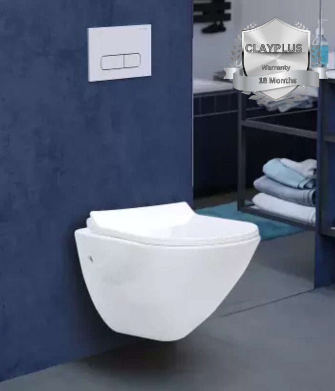 Clayplus Platinum Ceramic Western Toilet/Water Closet/Commode With Soft Close Toilet Seat Premium Grade Ceramic Wallhung Toilet Commode Western Commode(White)