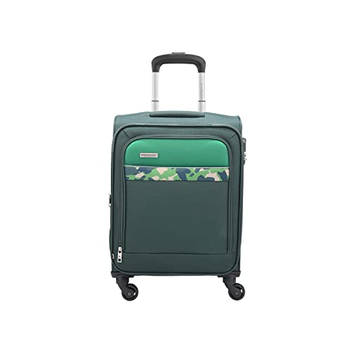 Aristocrat Commander 55Cms Premium Polyester With Pvc Coating Soft Sided Cabin Size 4 Wheels Small Green Suitcase