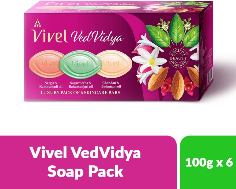 Vivel Vedvidya Luxury Pack Of Skincare Soaps, Soft Glowing Skin(6 X 100 G)