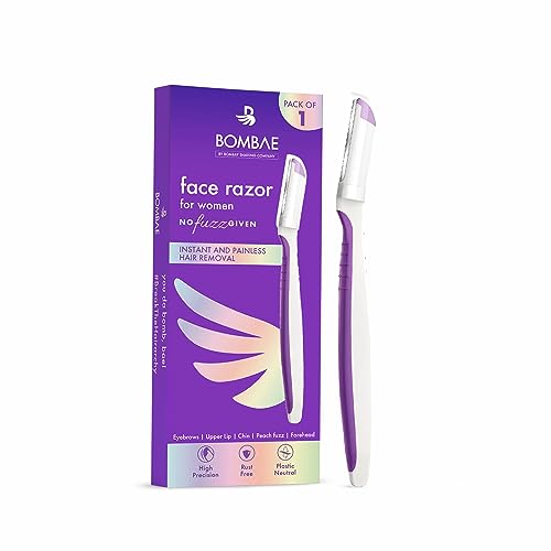 Bombae Reusable Face Razor For Women Facial Hair – 1 | Instant Glow & Painless Hair Removal | For Eyebrows, Upper Lip, Chin, Peach Fuzz, Forehead, Unibrow, Sideburns | Dermaplaning Tool | Korean Skincare