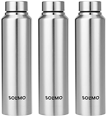 Amazon Brand – Solimo Slim Stainless Steel Water Bottle, Set Of 3, 1 L Each