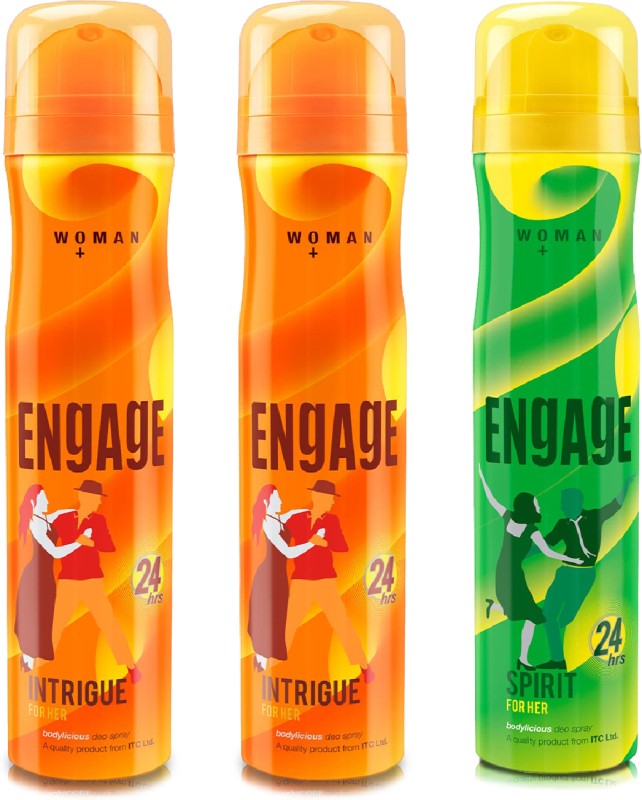 Engage Deo Combo 2 Intrigue For Her 150Ml And 1 Spirit For Her 150Ml Deodorant Spray  –  For Women(450 Ml, Pack Of 3)