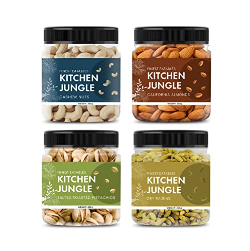 Kitchen Jungle Dry Fruits Combo Pack – (250G * 4) 1Kg (Almonds, Cashews, Pistachios, Raisins) – All Premium.
