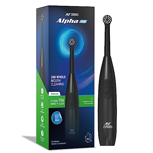 Ant Esports Alpha 360 Oscillation Electric Toothbrush With 2 Brush Heads, Sonic Toothbrushes 28,000 Vpm, Ipx7, Ergonomic Designs, Last Long For 40Days – Black
