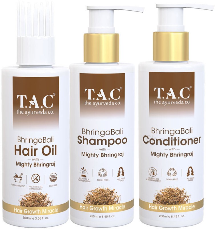 Tac – The Ayurveda Co. Bhringraj Combo For Hair Regrowth & Damage Repair (Oil + Shampoo + Conditioner)(3 Items In The Set)