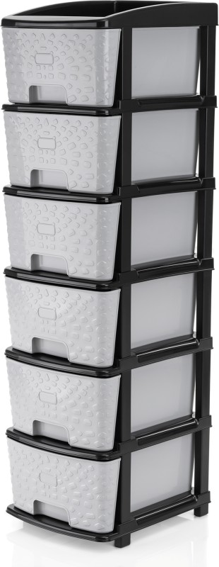 Pinkwhale 6 Compartments Plastic New 6Xl Stone Grey Color Modular Drawer System Multi Purpose Storage Box Basket(Grey, Black)