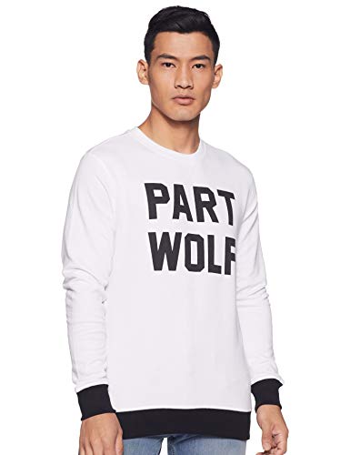 Amazon Brand – Symbol Men’S Cotton Blend Round Neck Sweatshirt (Aw19Mnssw36_White + Black_M)